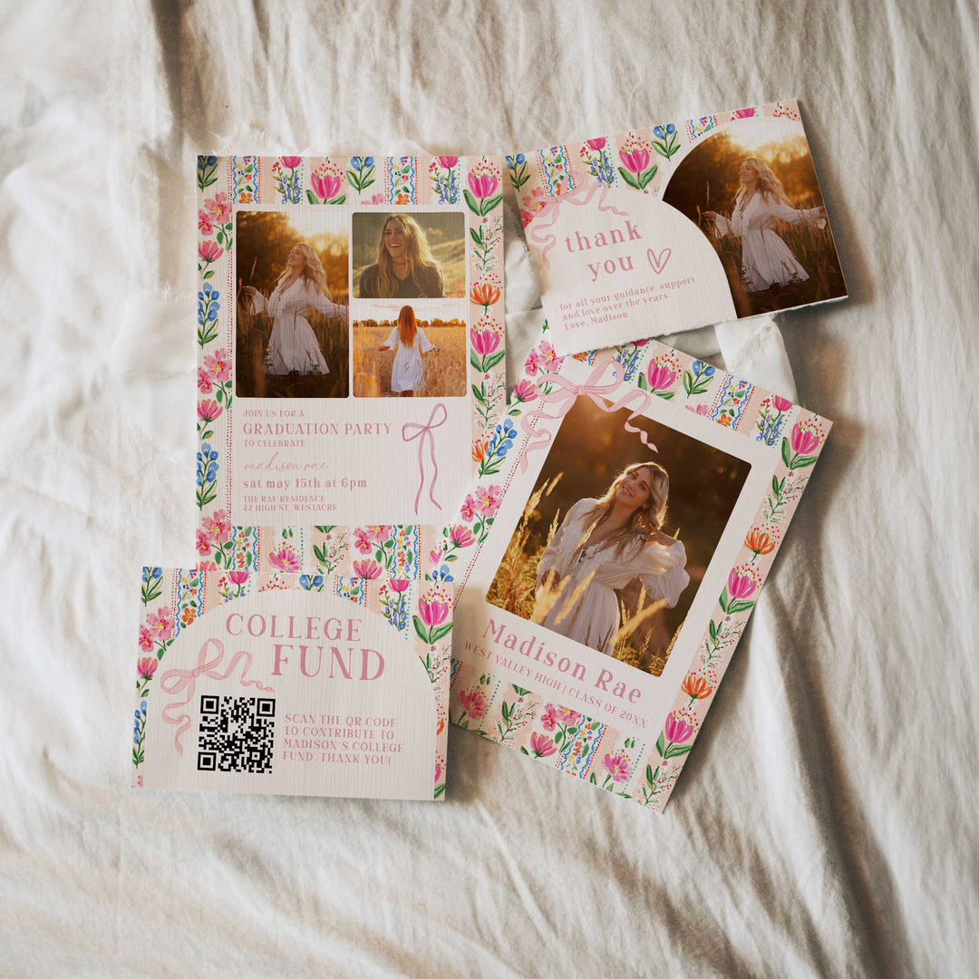 Bright Floral Graduation Invitation Bundle