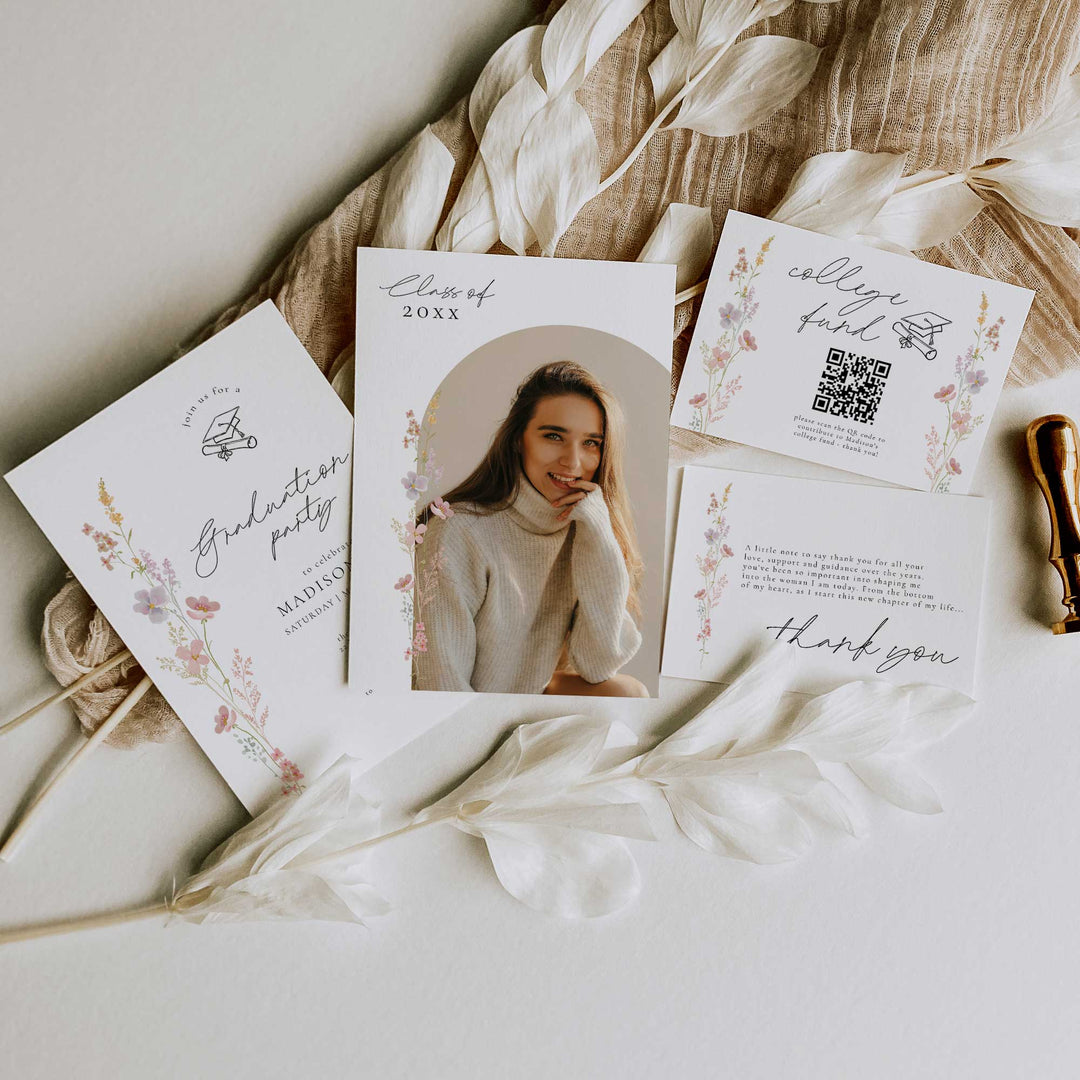 Minimal Floral Graduation Invitation Bundle
