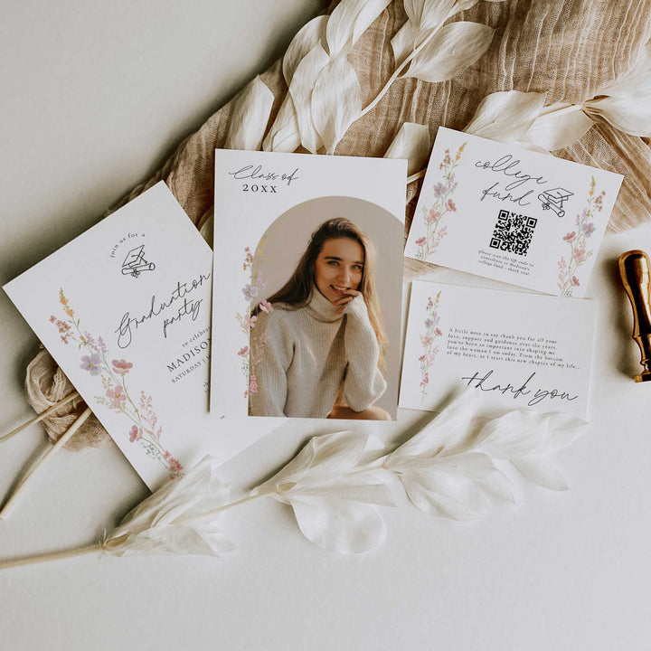 Minimal Floral Graduation Invitation Bundle