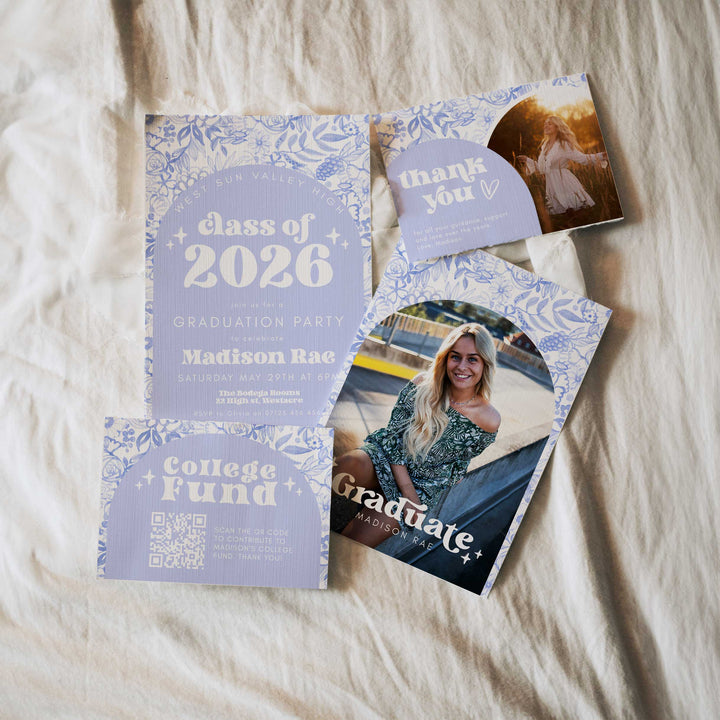 Blue Floral Graduation Invitation Bundle