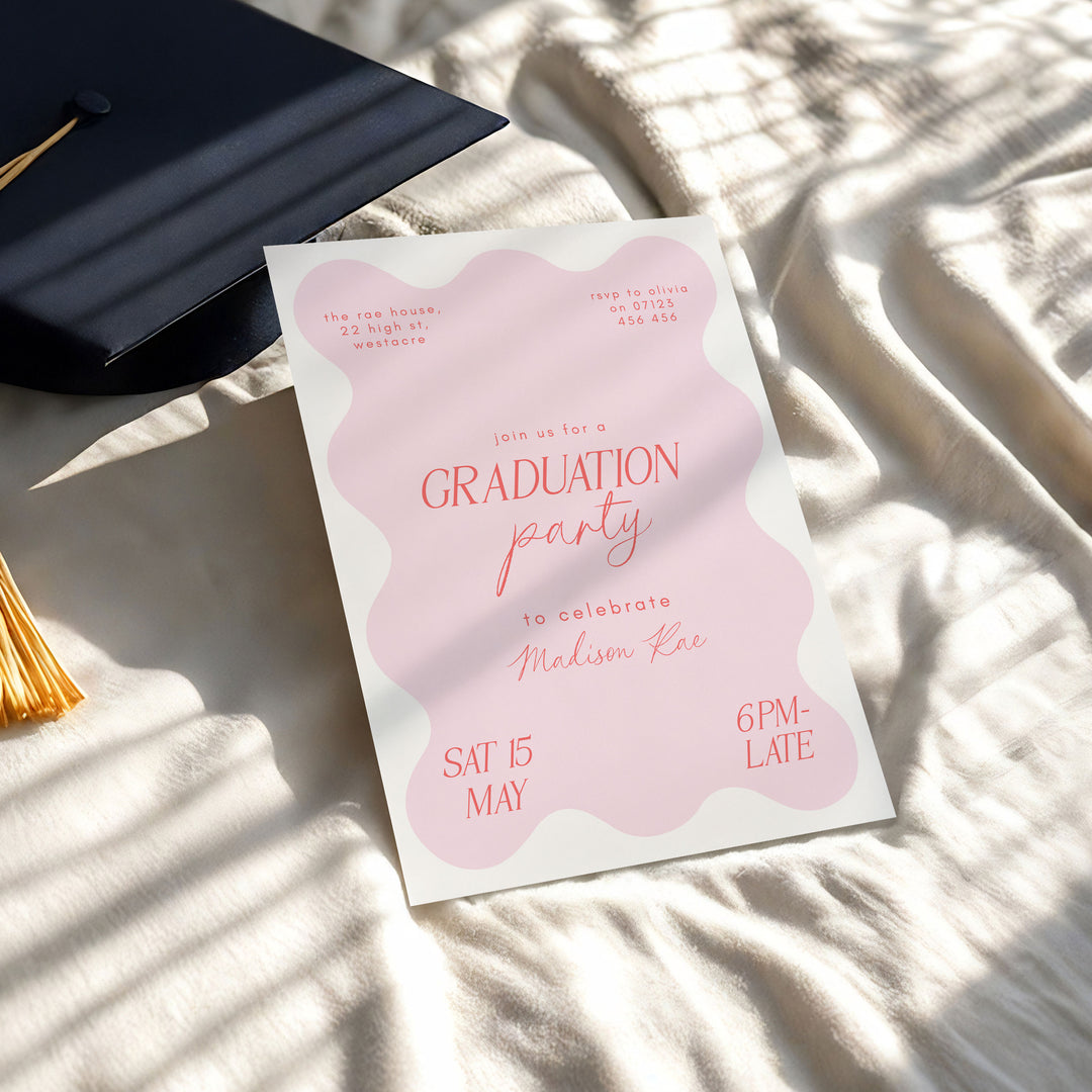 Pink Wavy Graduation Invitation