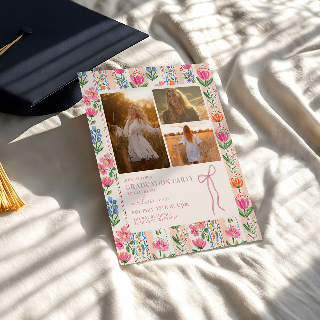 Bright Floral Graduation Invitation Bundle
