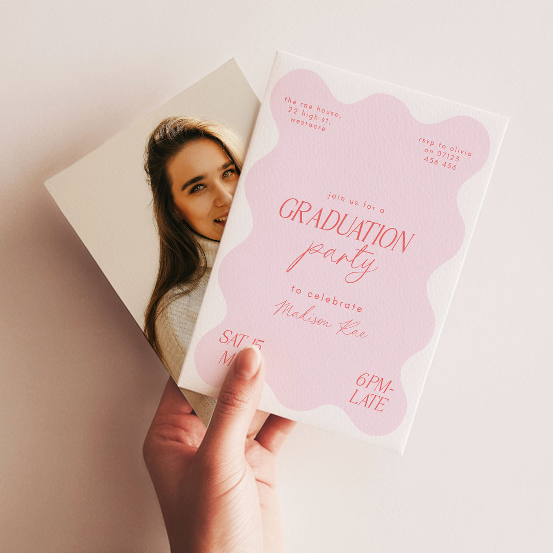 Pink Wavy Graduation Invitation