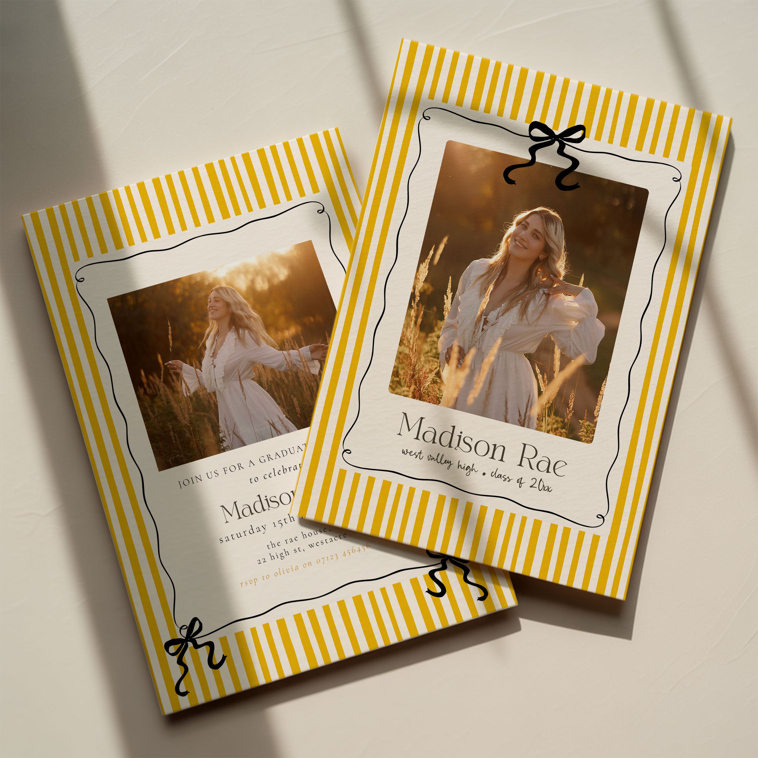 Yellow Striped Graduation Announcement Editable Template ...