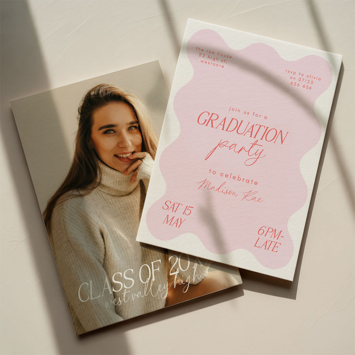 Pink Wavy Graduation Invitation