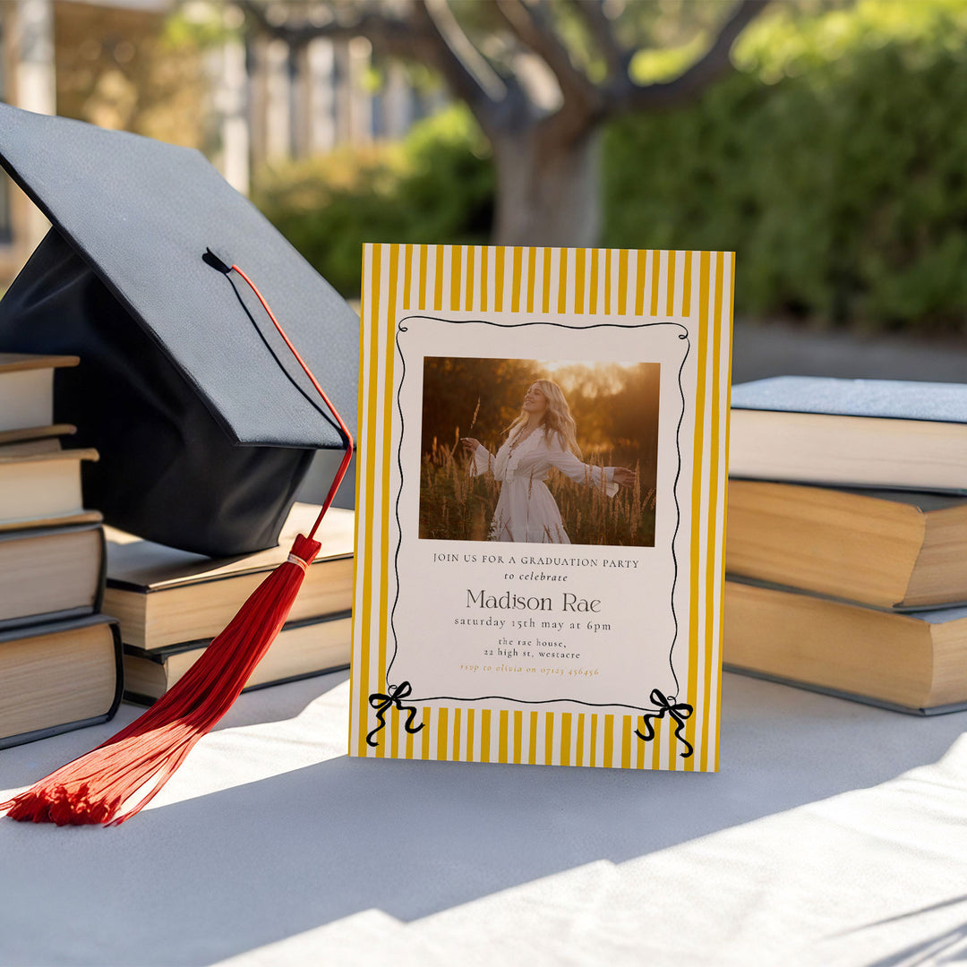 Yellow Striped Graduation Invitation