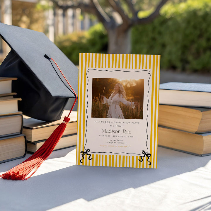 Yellow Striped Graduation Invitation
