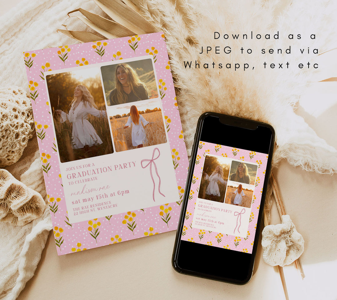 Polkadot Floral Graduation Invitation