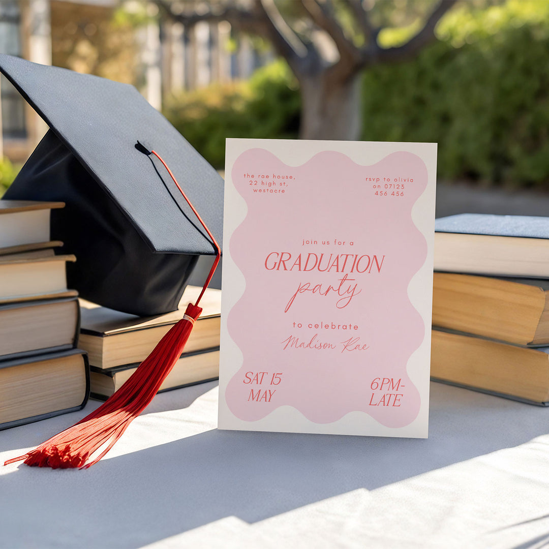 Pink Wavy Graduation Invitation