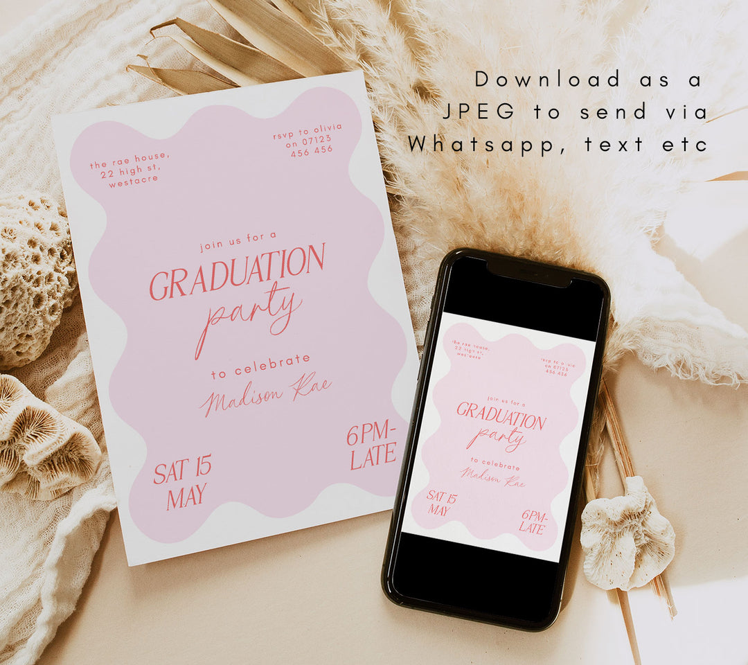 Pink Wavy Graduation Invitation