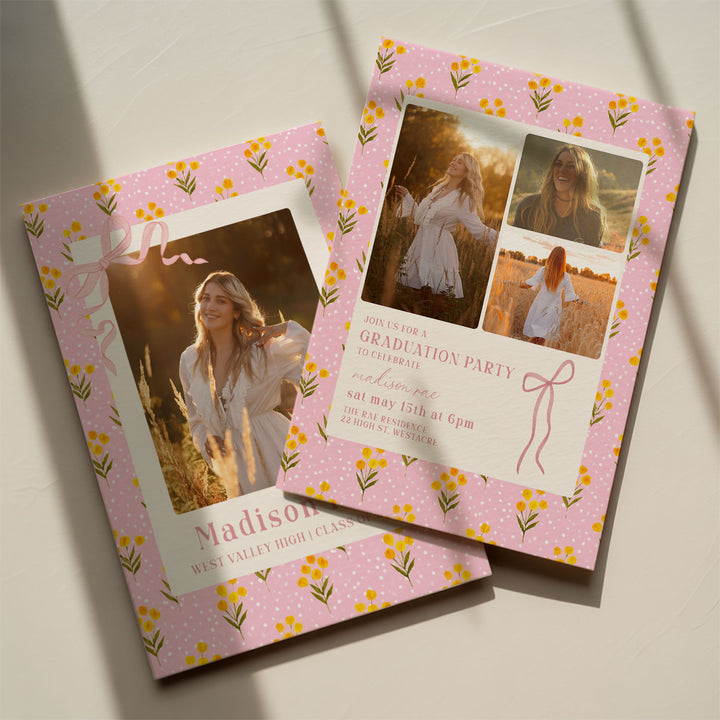 Polkadot Floral Graduation Invitation