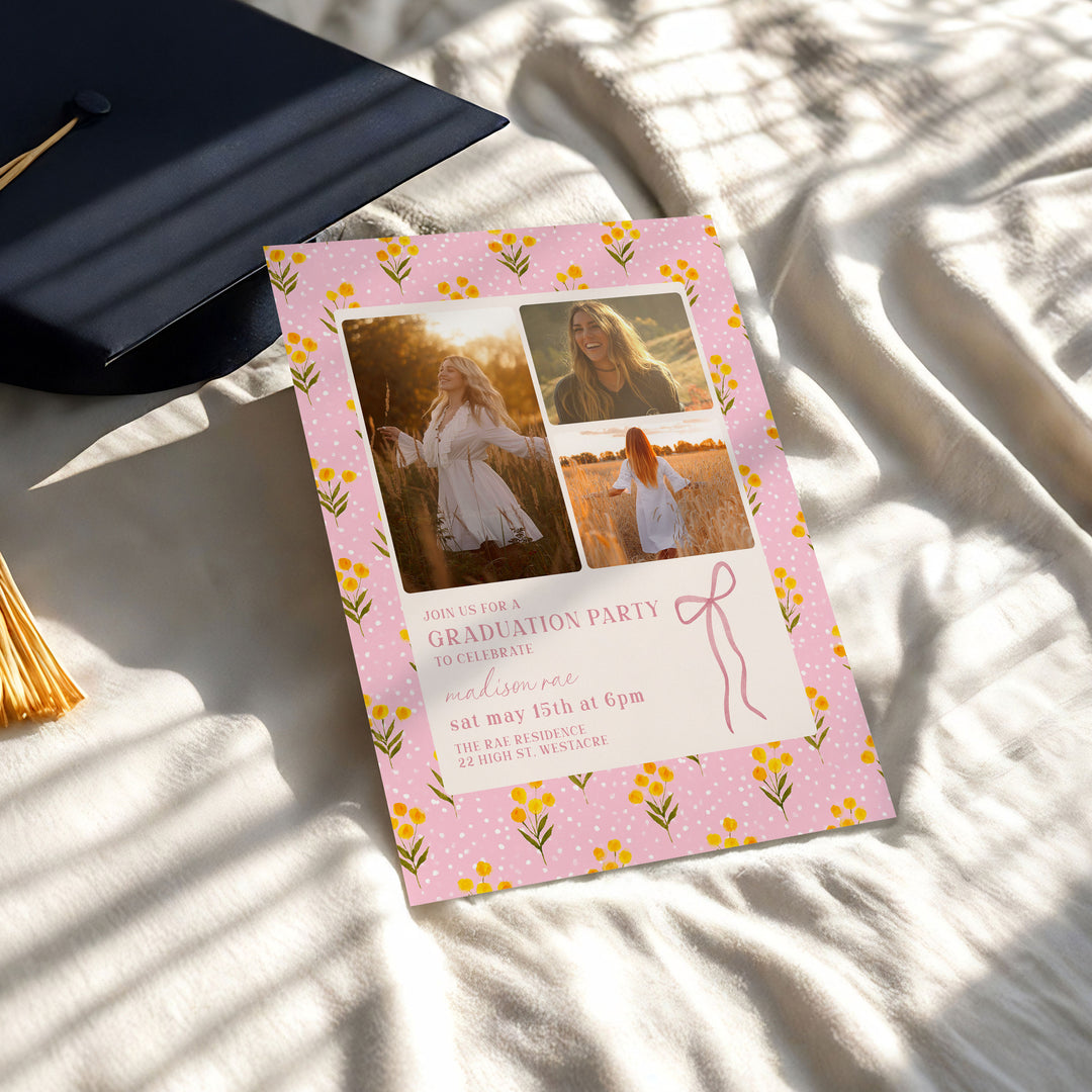 Pink Polkadot Graduation Invitation Bundle