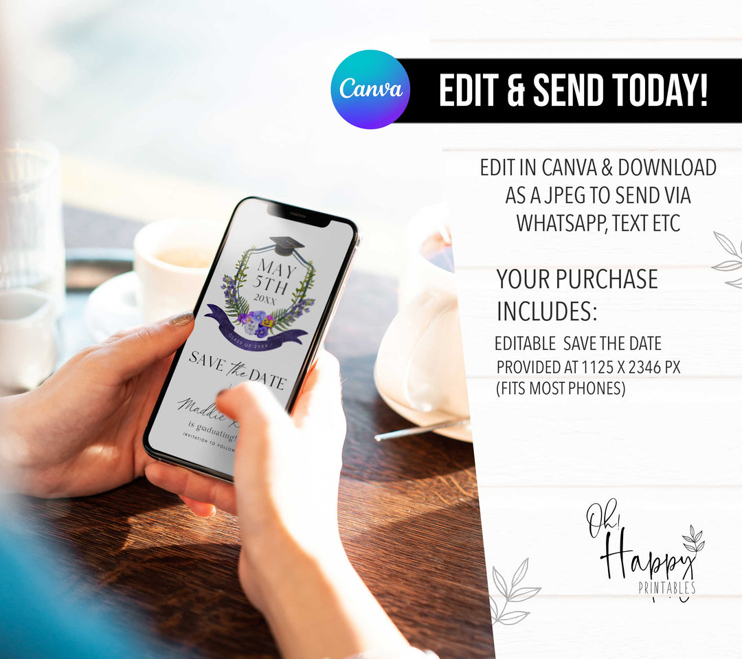 Floral Crest Graduation Save The Date