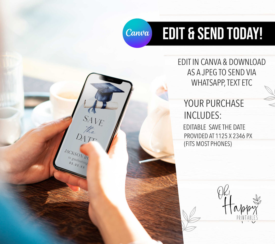 Blue Floral Graduation Save The Date