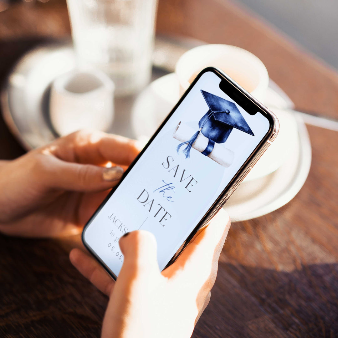 Blue Floral Graduation Save The Date