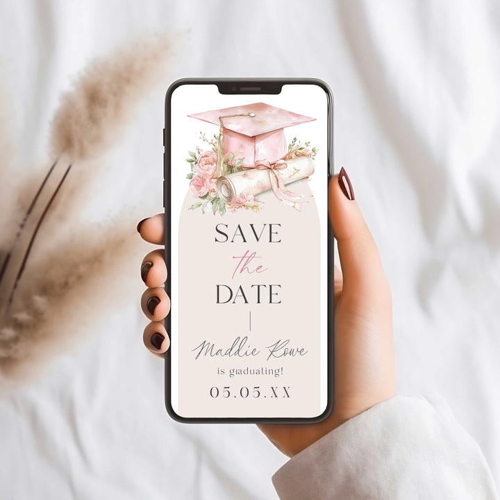 Pink Floral Graduation Save The Date