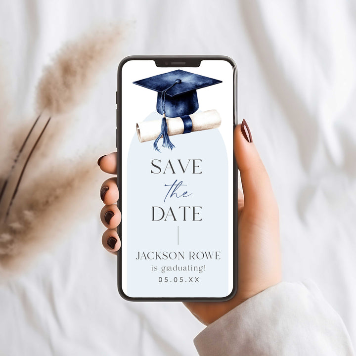 Blue Floral Graduation Save The Date