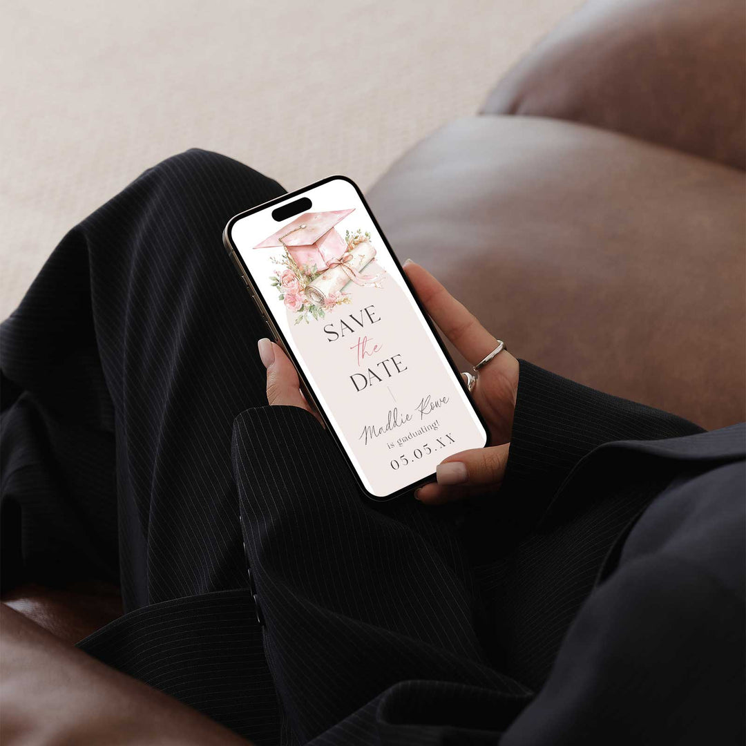 Pink Floral Graduation Save The Date