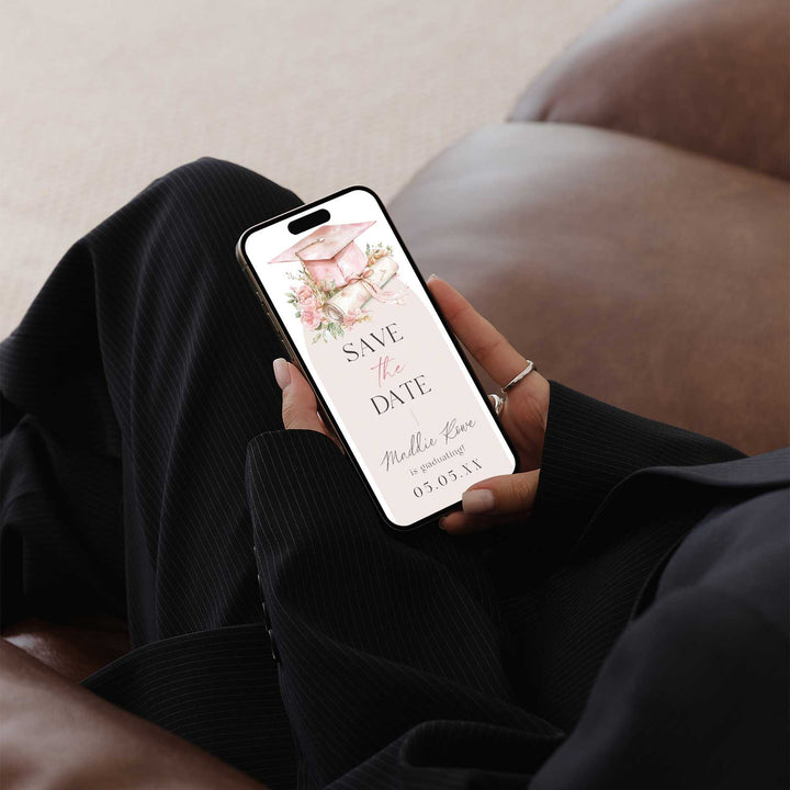 Pink Floral Graduation Save The Date