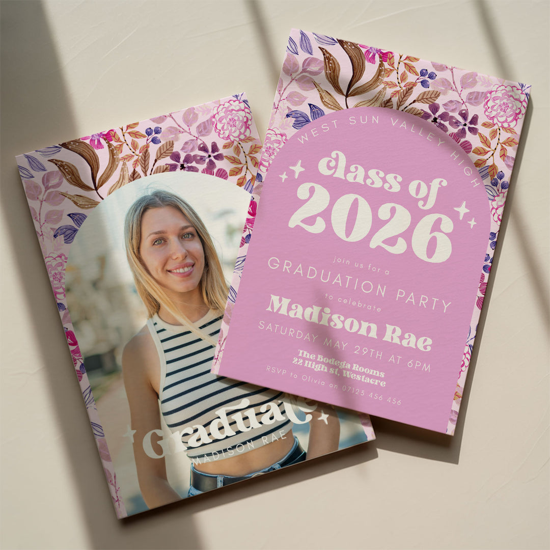 Pink Floral Graduation Announcement