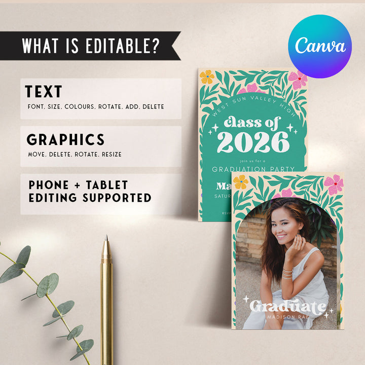 Green Boho Floral Graduation Announcement