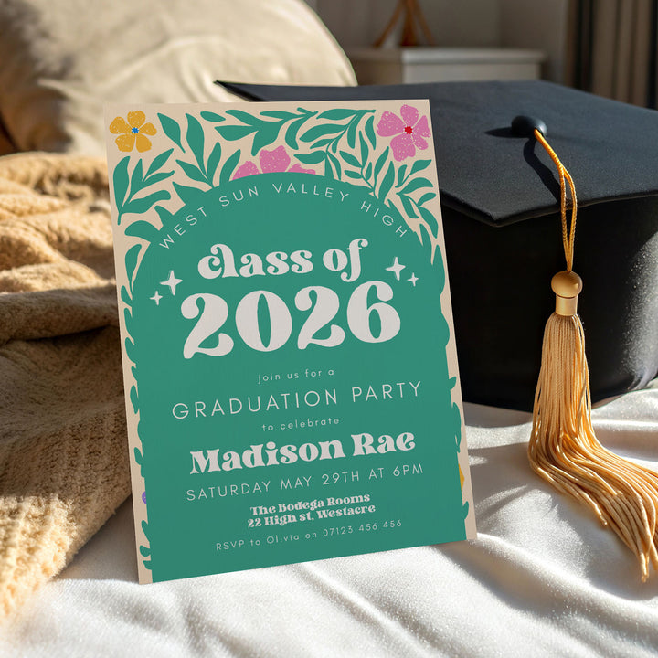 Green Boho Floral Graduation Announcement