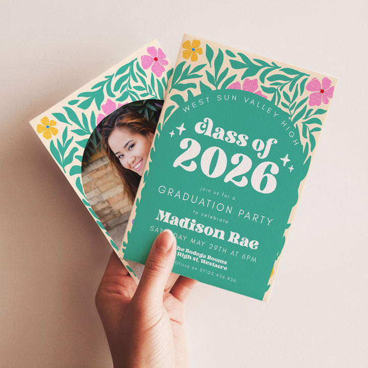 Green Boho Floral Graduation Announcement