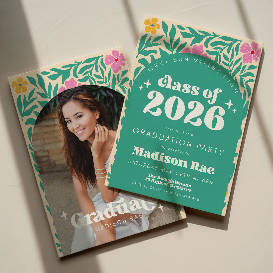 Green Boho Floral Graduation Announcement