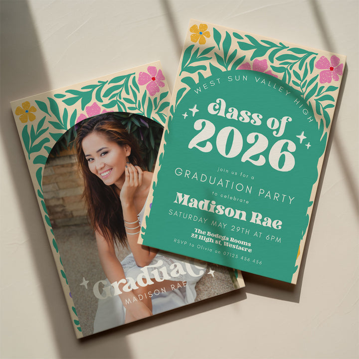 Green Boho Floral Graduation Announcement
