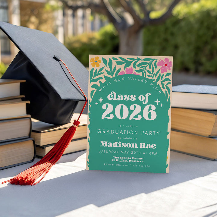 Green Boho Floral Graduation Announcement