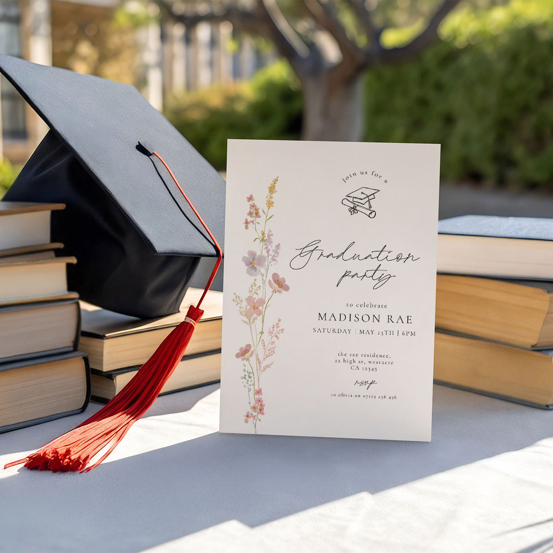 Minimal Floral Graduation Invitation Bundle