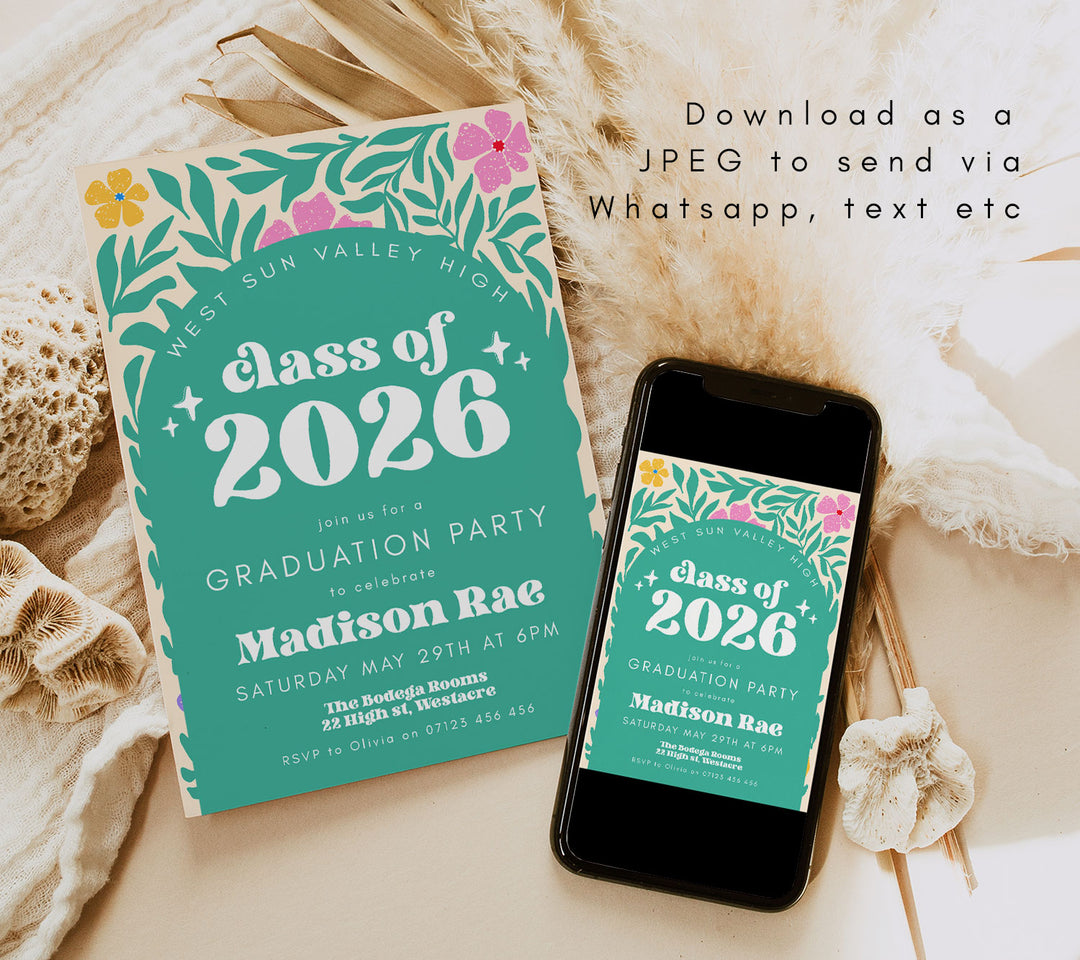 Green Boho Floral Graduation Announcement