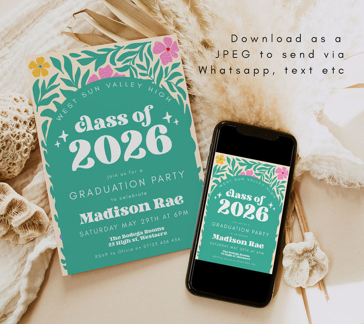 Green Boho Floral Graduation Announcement
