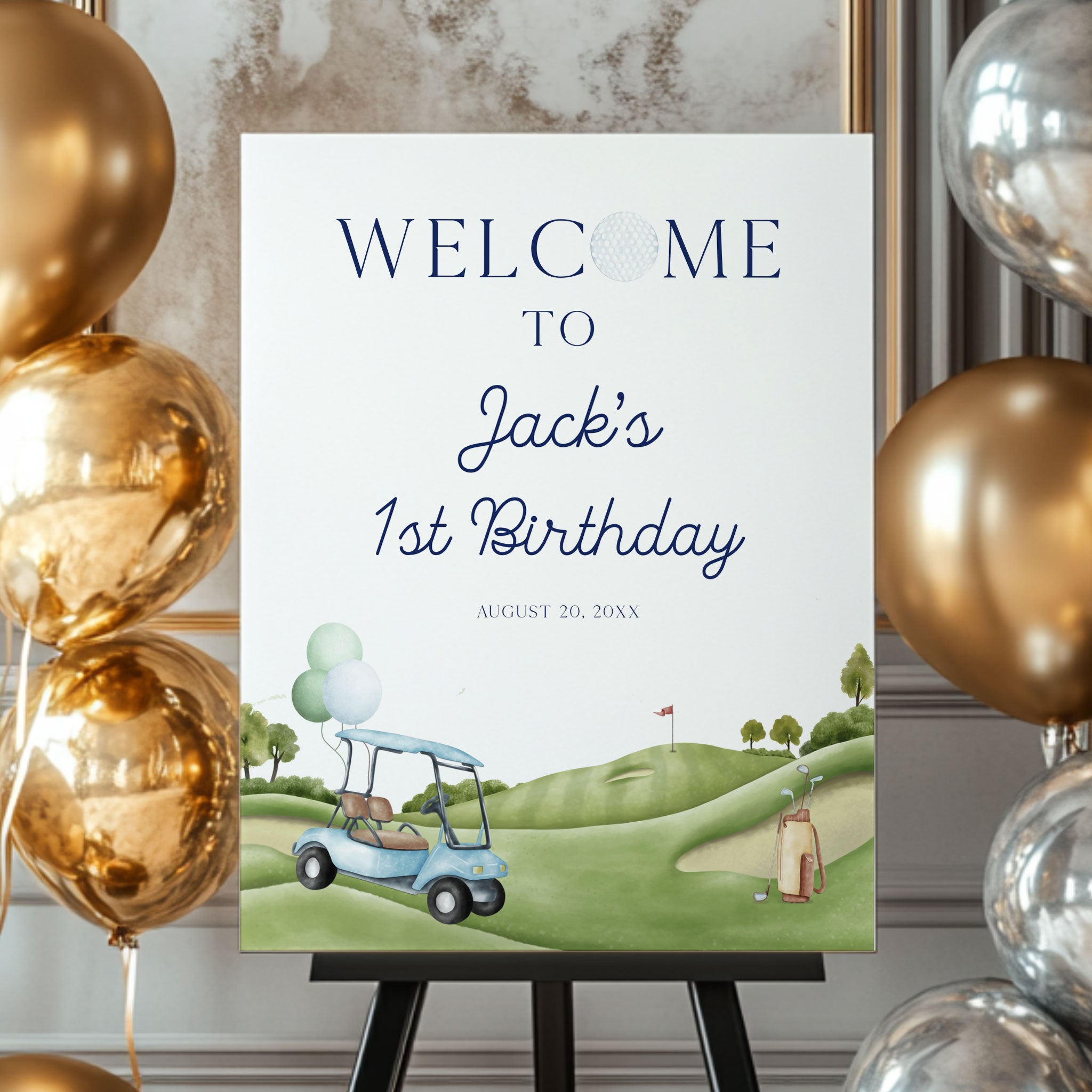 All In One Sign Hole In One Birthday Welcome Sign Editable Template – OhHappyPrintables
