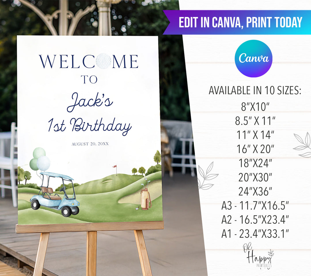 All In One Sign Hole In One Birthday Welcome Sign Editable Template – OhHappyPrintables