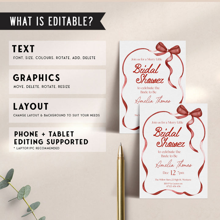 Red Bow Festive Bridal Shower Invitation