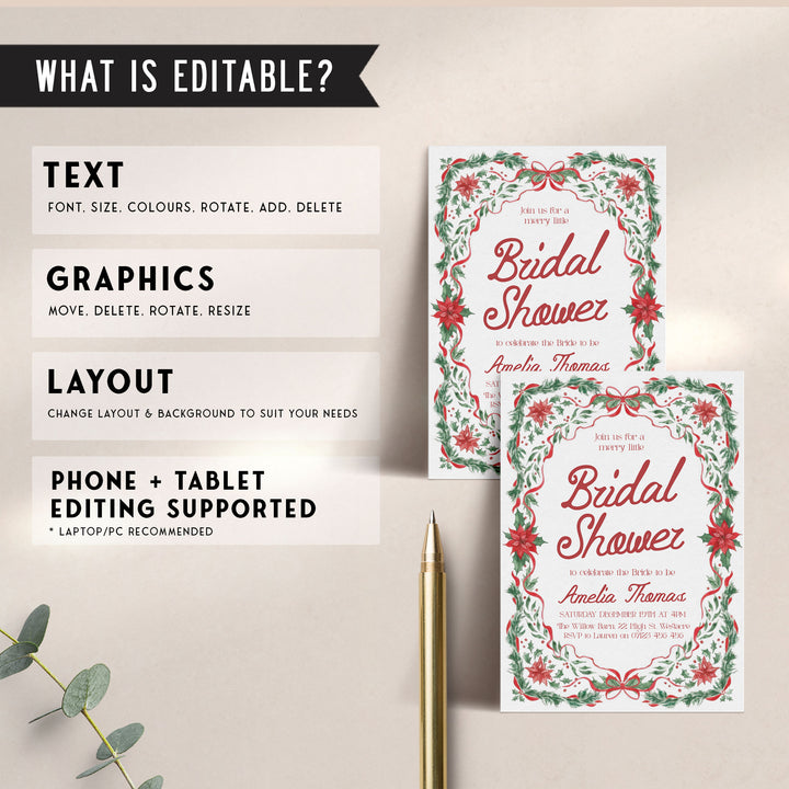 Red Green Floral Bridal Shower Invitation