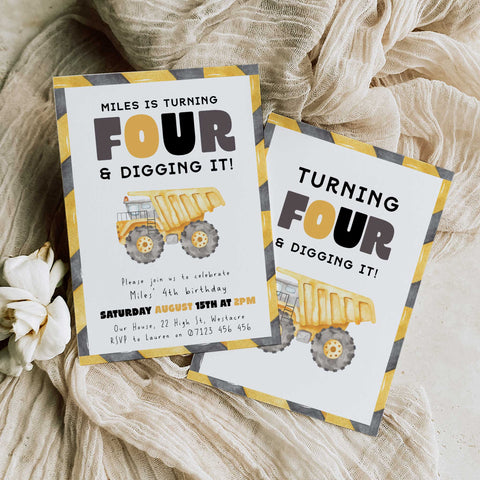 4th Birthday Construction Truck Invite