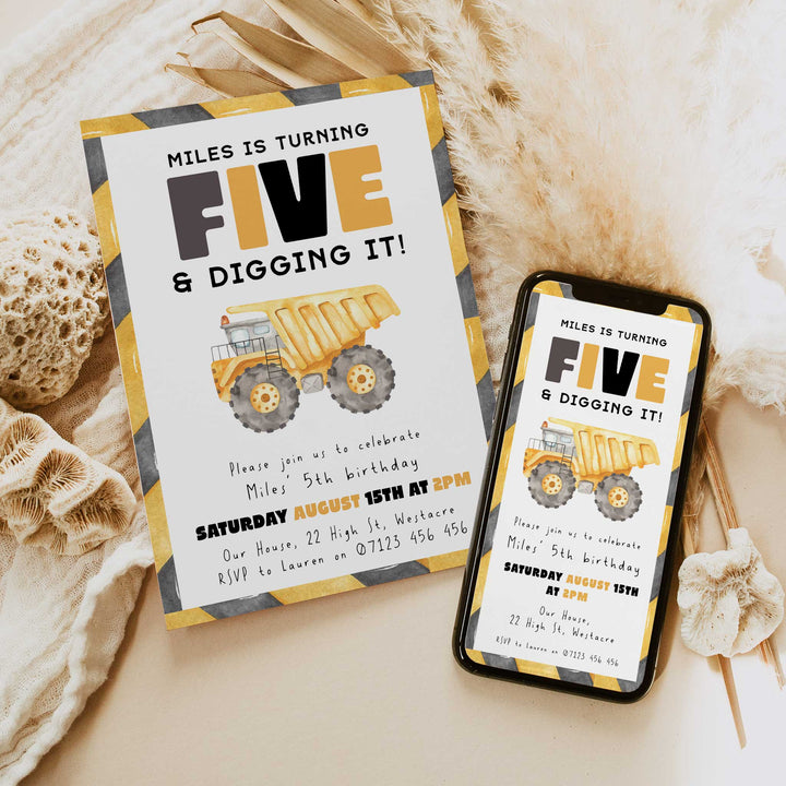 5th Birthday Construction Truck Invite