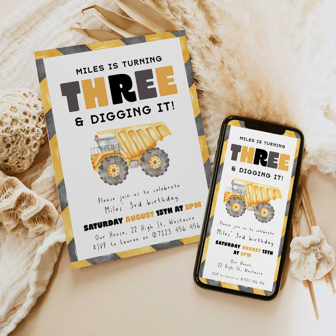 3rd Birthday Construction Truck Invite