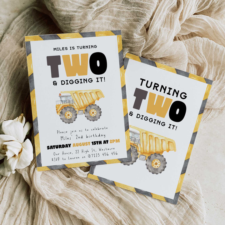 2nd Birthday Construction Truck Invite