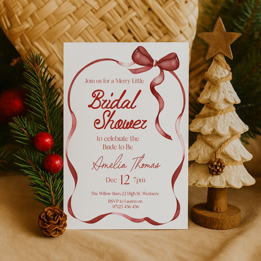 Red Bow Festive Bridal Shower Invitation