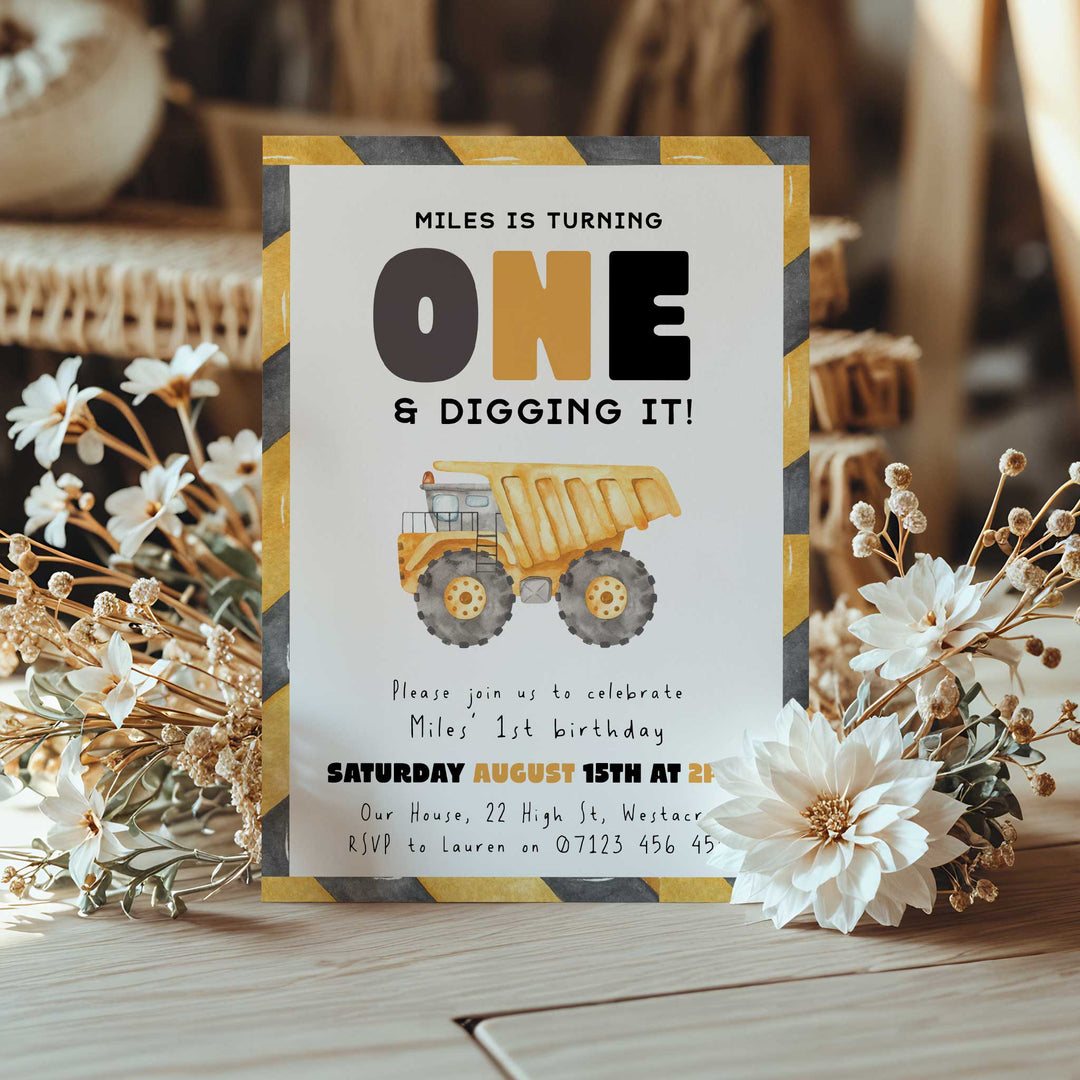 1st Birthday Construction Truck Invite