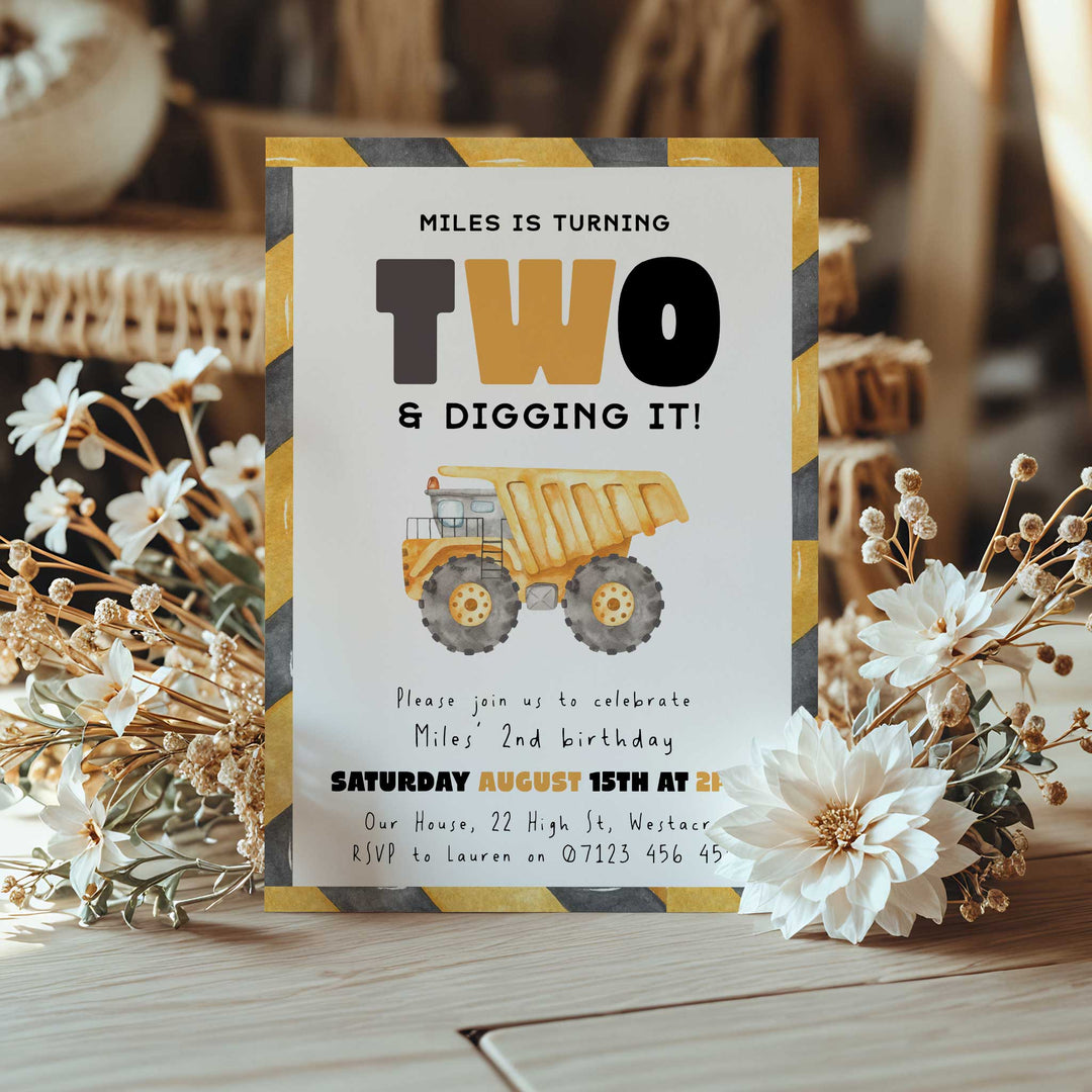 2nd Birthday Construction Truck Invite
