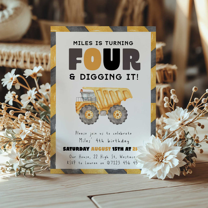 4th Birthday Construction Truck Invite