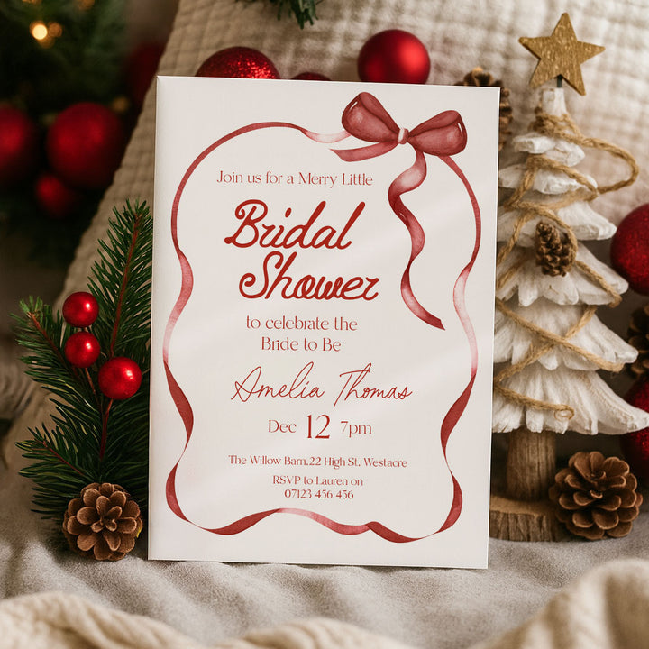 Red Bow Festive Bridal Shower Invitation