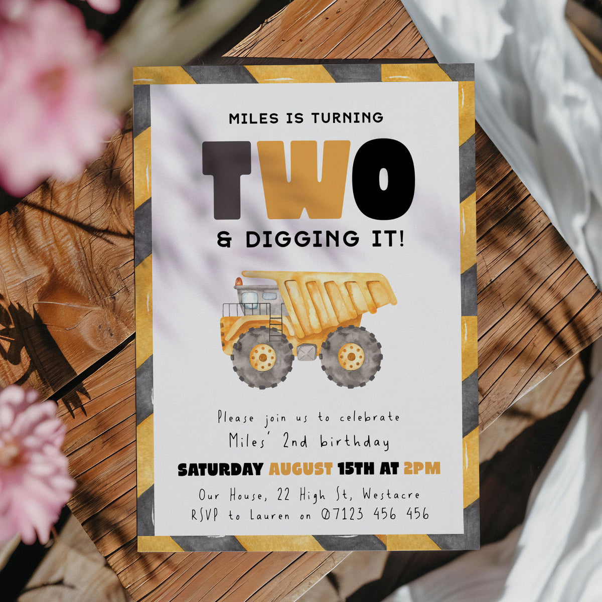 2nd Birthday Construction Truck Invite