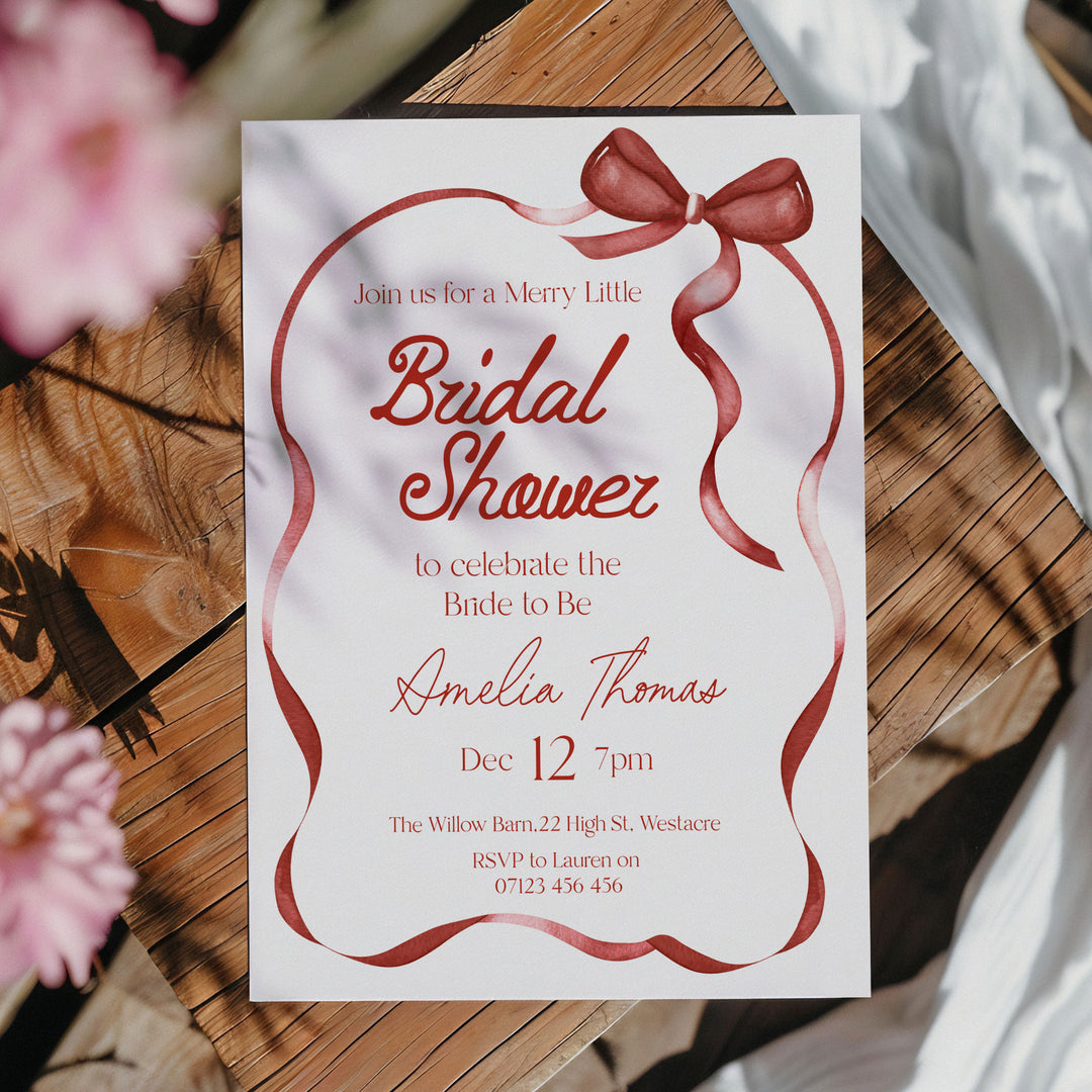 Red Bow Festive Bridal Shower Invitation