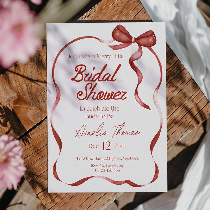 Red Bow Festive Bridal Shower Invitation