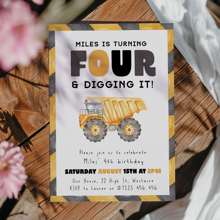 4th Birthday Construction Truck Invite